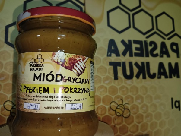 Miód gryczany z pyłkiem i pokrzywą 670g